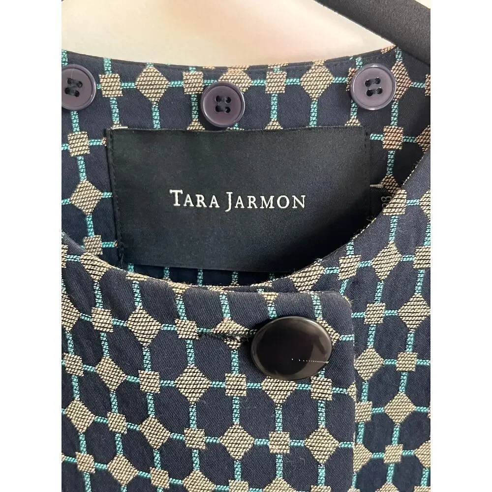 Tara Jarmon Geometric Print Long Sleeve Double Breasted Jacket Navy Women's 38
